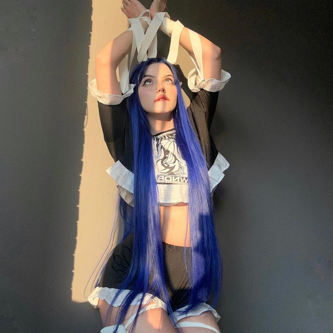 Exciting amateur Blue Hair Costume Garter Belt Long Hair porn HotiFy (@hotify)